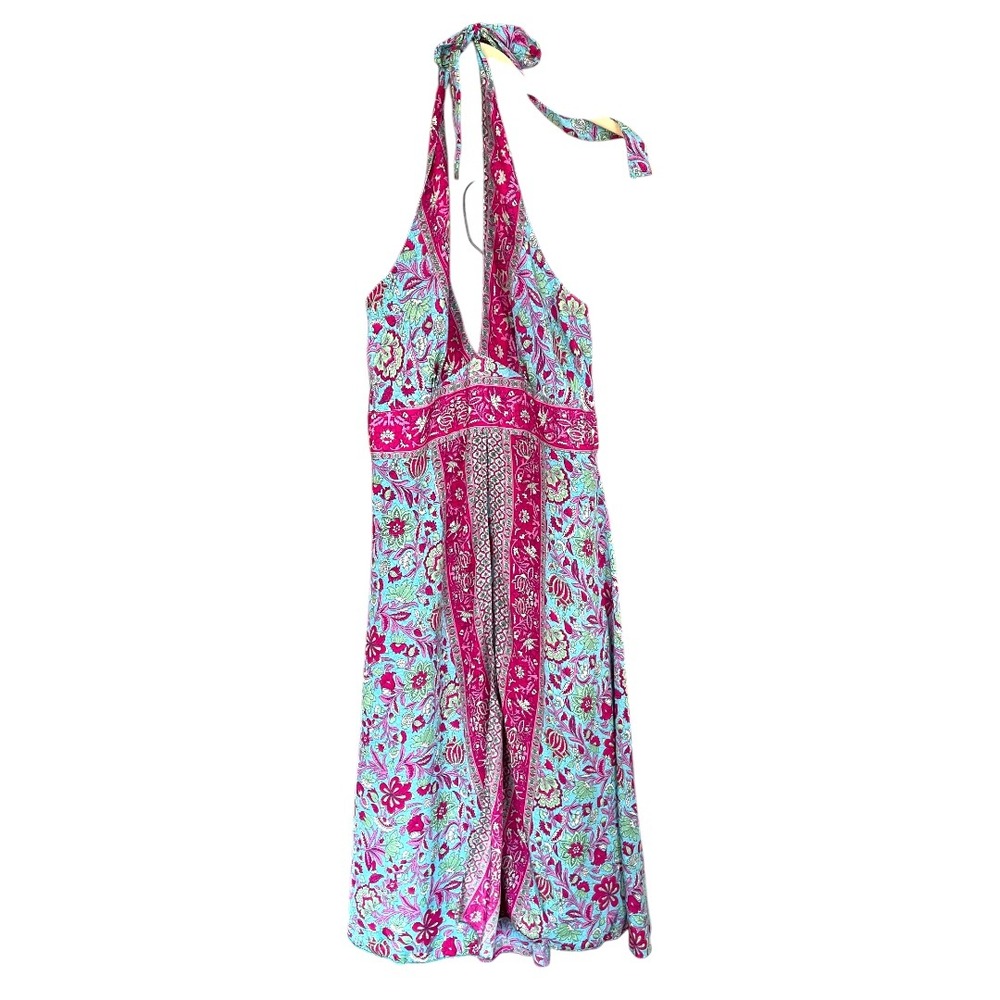 Devi Blue‎ Purple Patterned Halter Neck Midi Dress OS